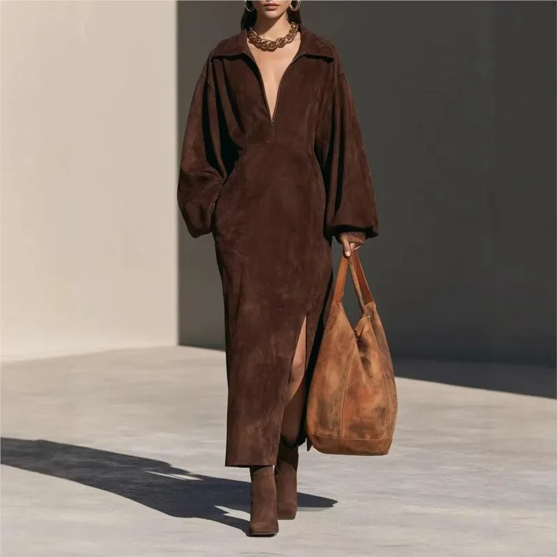 Larkspur Half Zip Suede Dress
