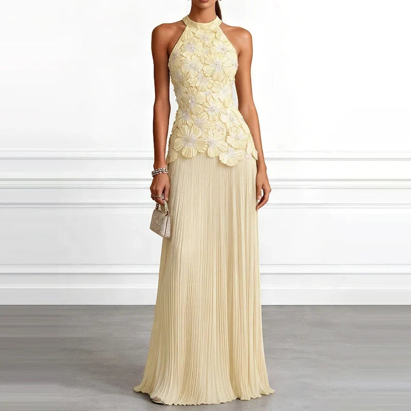 Amara Halter Pleated Gown