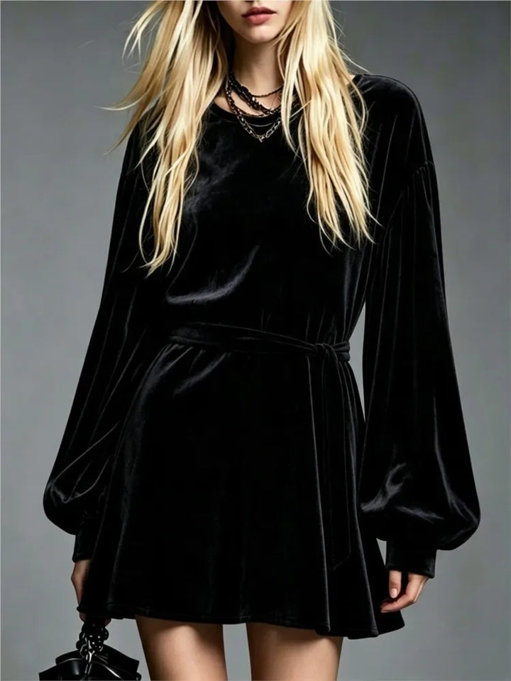 Corinne Tie Waist Velvet Dress