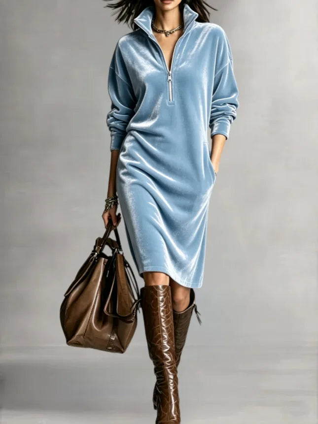 Marlena Half Zip Velvet Dress