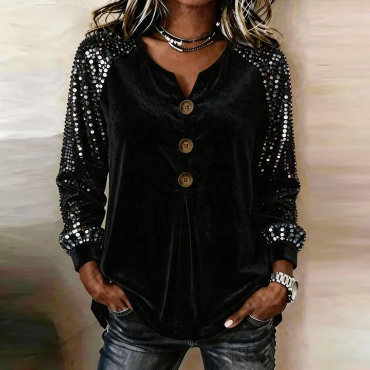 Anna Velvet Sequin Sleeve Blouse