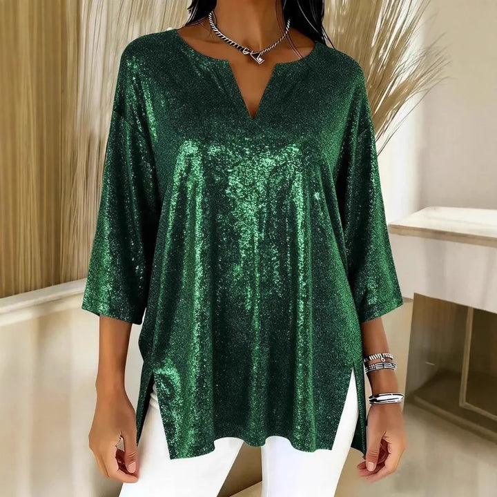 Amara Shimmer Split Neck Blouse