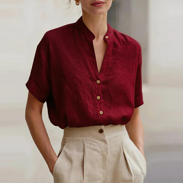 Elysia Button Front V Neck Blouse