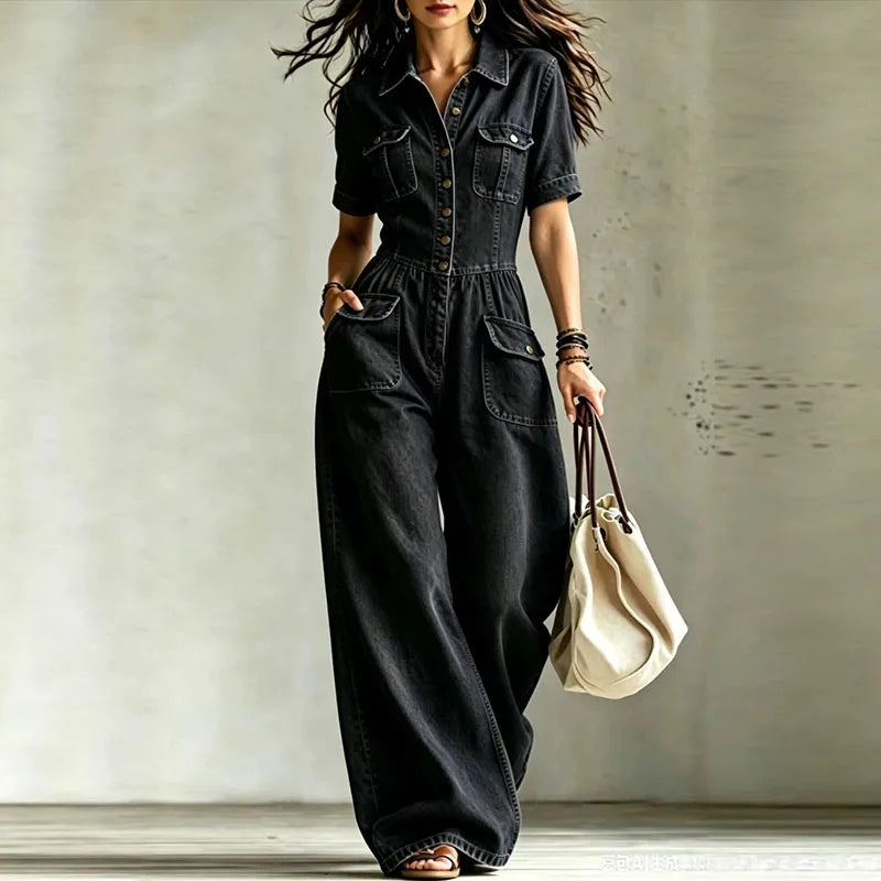 Phoebe Denim Wide Leg Jumpsuit