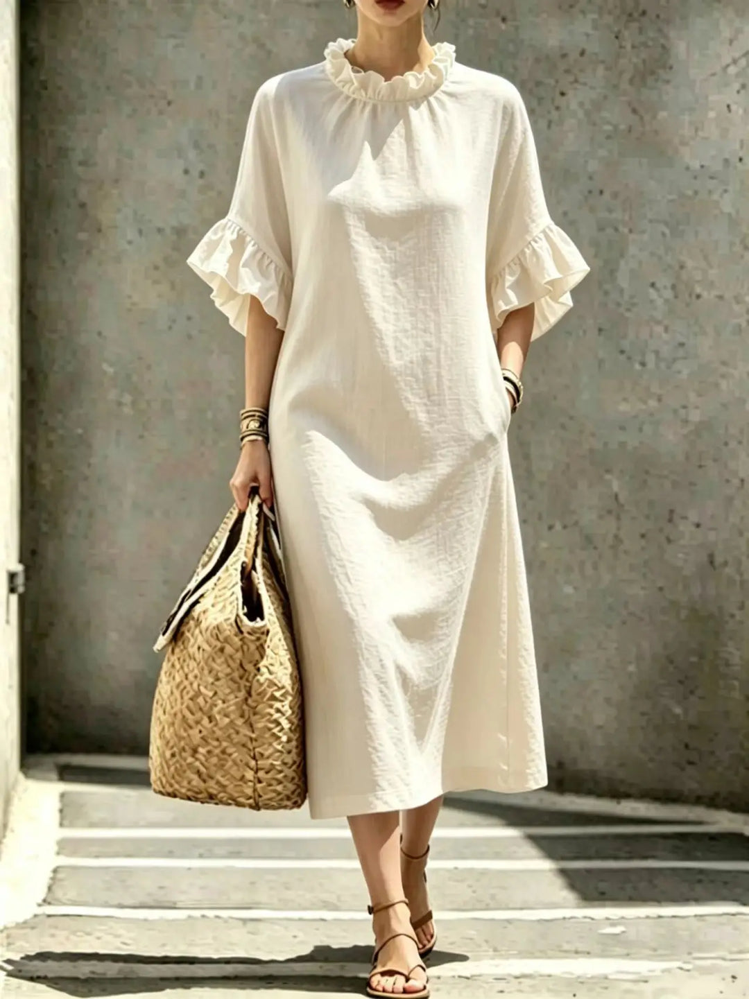 Eulalie Ruffle Sleeve Midi Dress