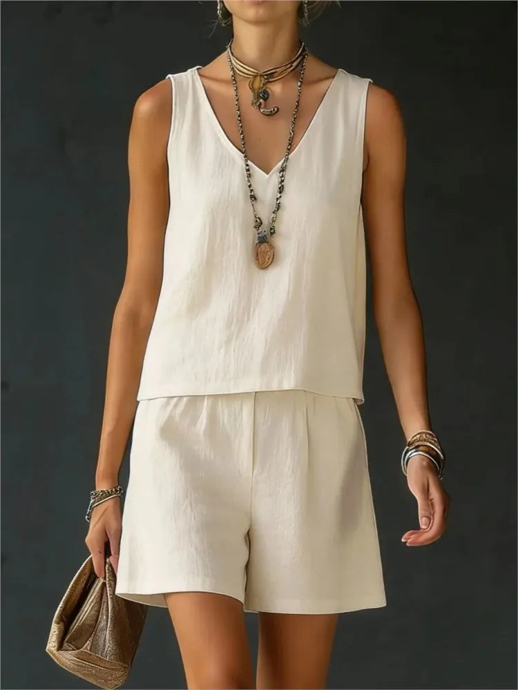 Ilyana Sleeveless V Neck Short Set