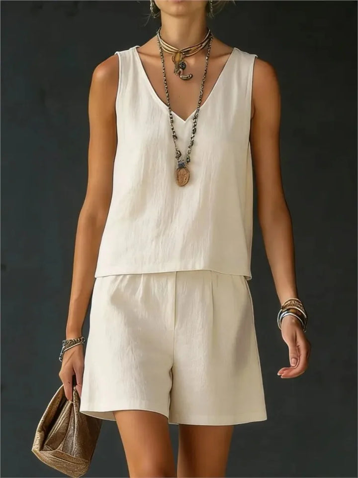 Ilyana Sleeveless V Neck Short Set