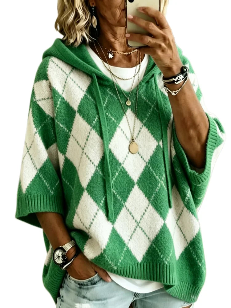 Tobias Argyle Drawstring Hood Knit