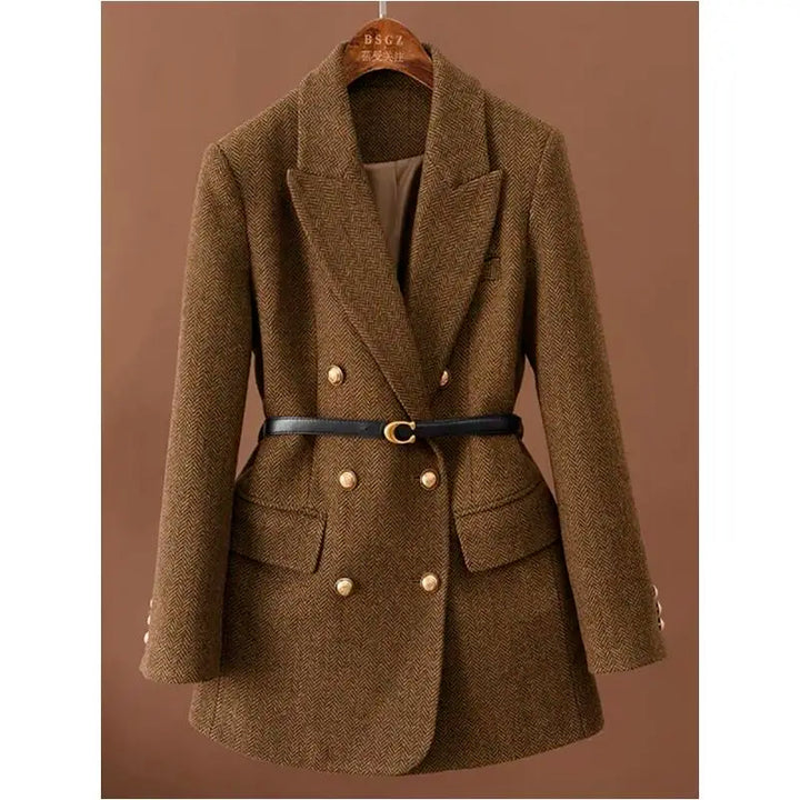 Margaux Herringbone Belted Waist Blazer