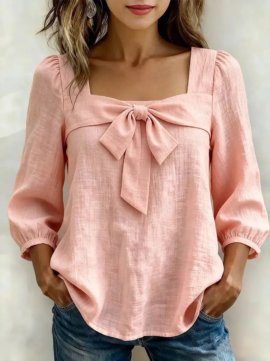 Tessa Soft Bow Detail Square Neck Blouse
