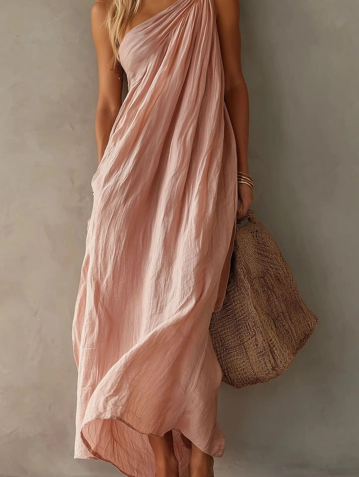 Mareena One Shoulder Linen Maxi Dress