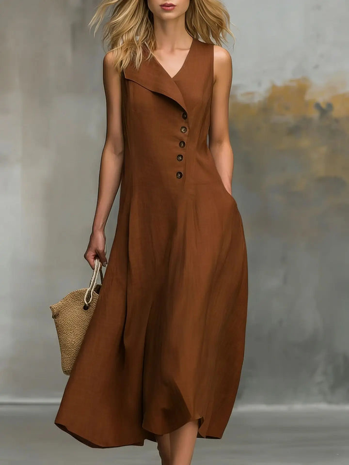 Kendall Button Detail Flowy Midi Dress