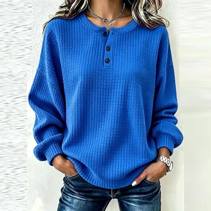 Talia Waffle Knit Henley Blouse