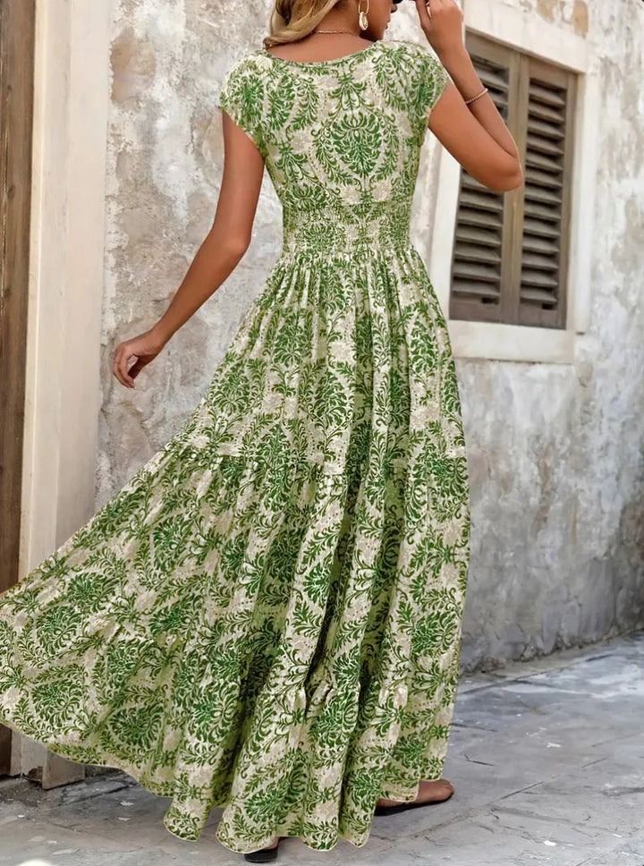 Oilana Elegant V Neck Bohemian Maxi Dress
