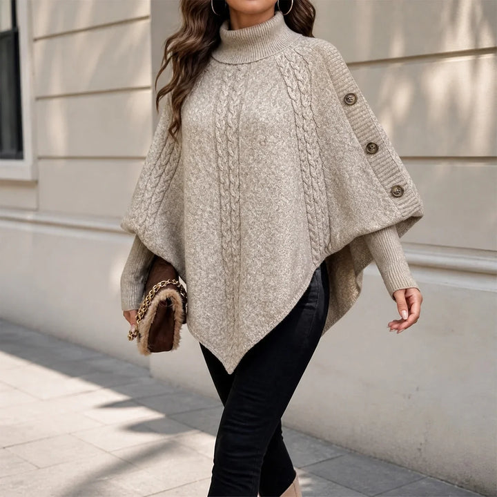 Sabrina Button Trimmed Poncho