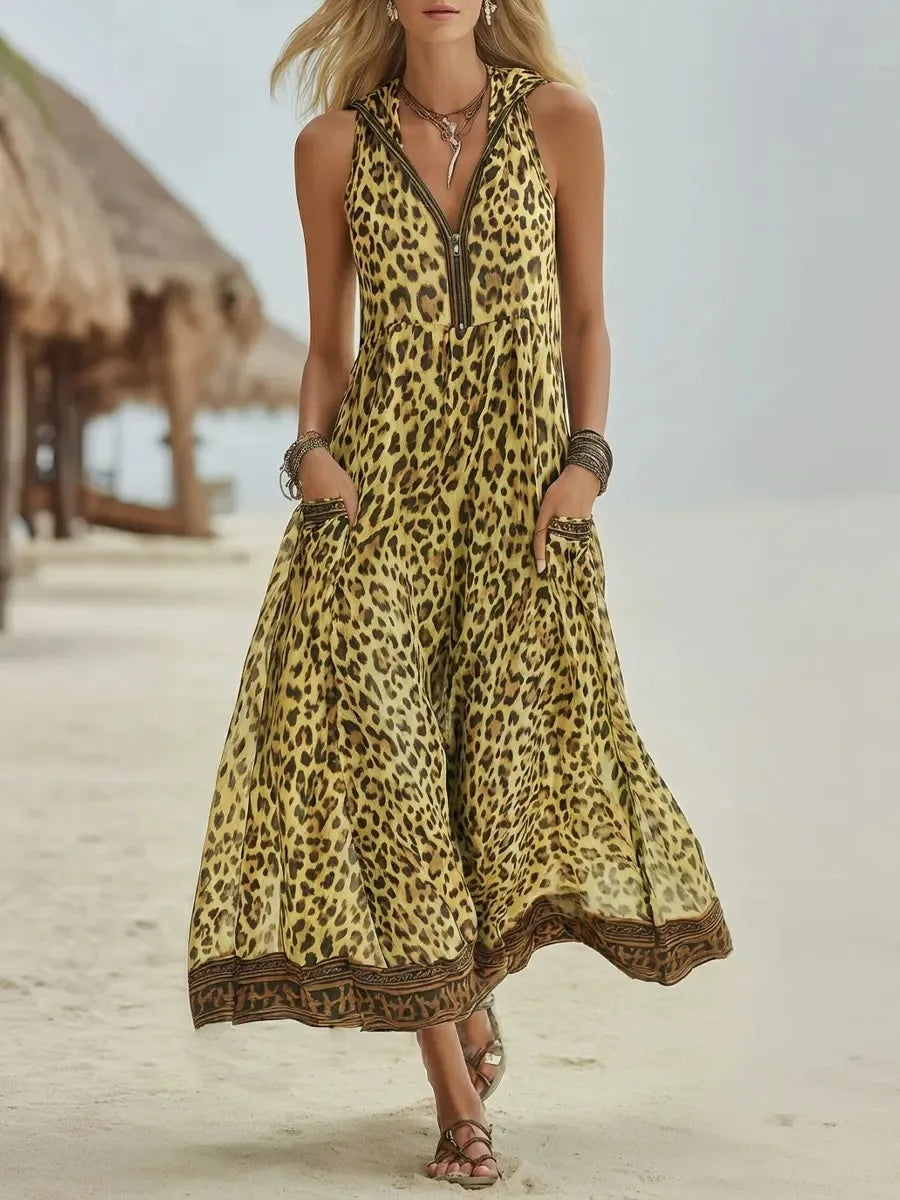 Adelina Flowy Leopard Maxi Dress