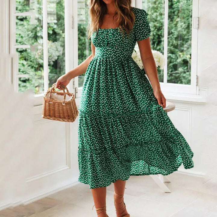 Aleena Floral Puff Sleeve Midi Dress