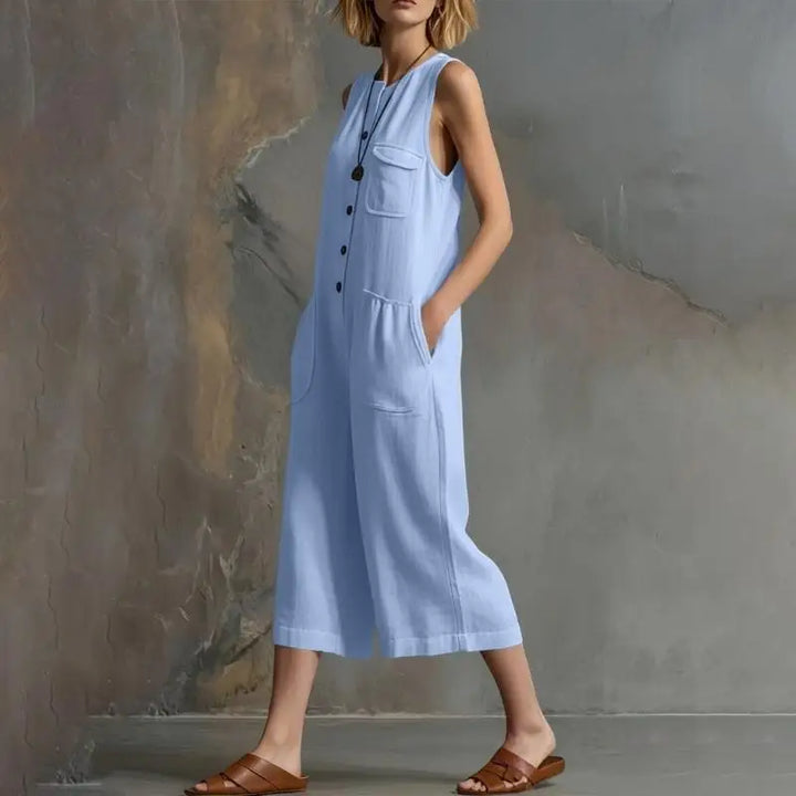 Basma Button Front Relaxed Dungaree Jumpsuit