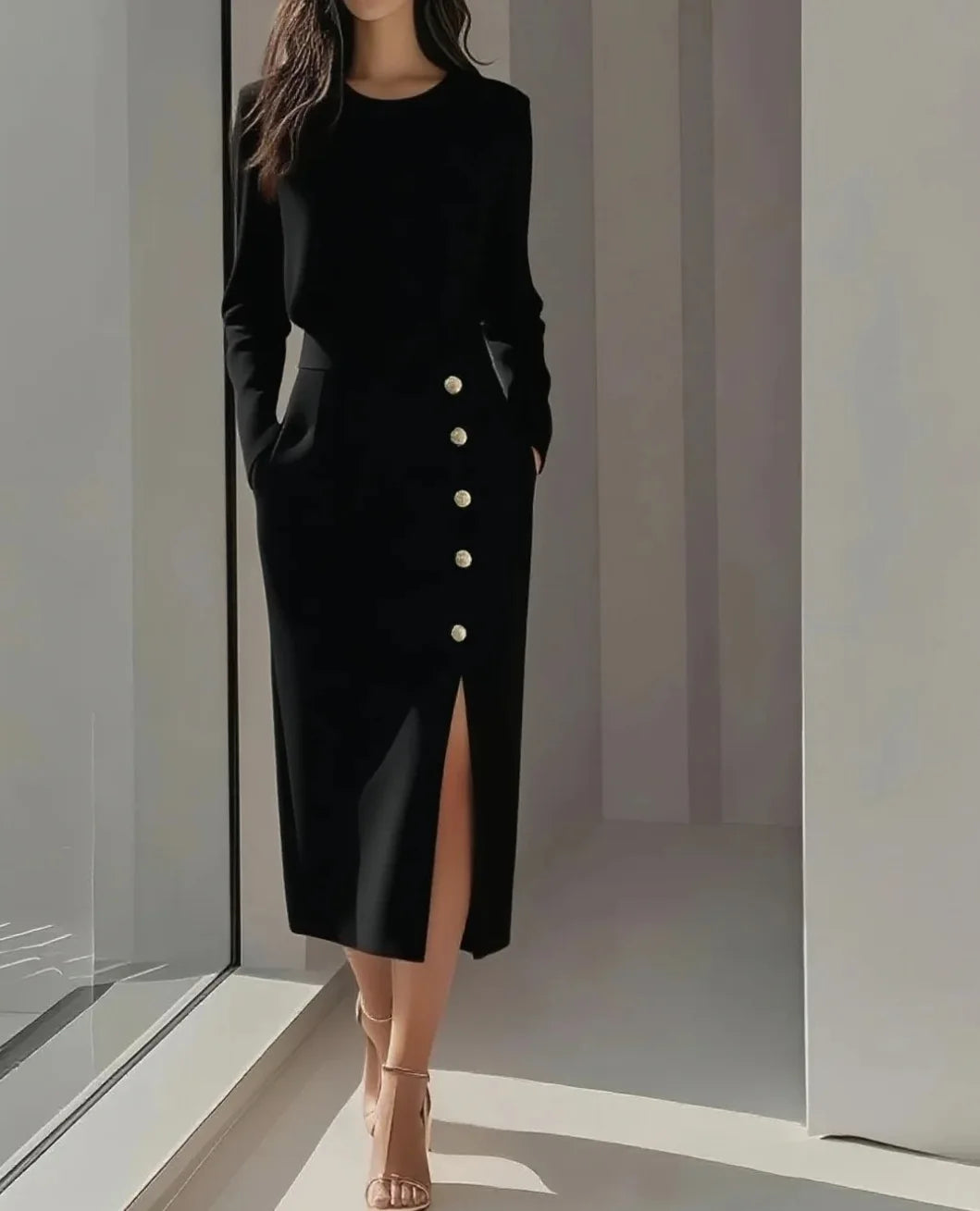 Vesna Button Front Midi Dress