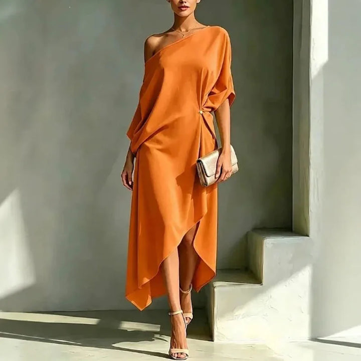 Oleena Elegant Asymmetrical Midi Dress