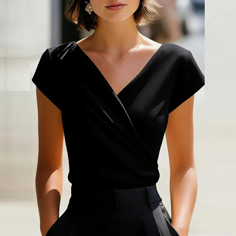 Amelia Wrap Front V Neck Blouse