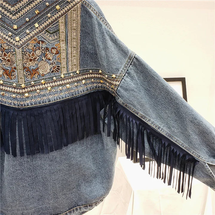 Bianca Embroidered Fringe Denim Jacket