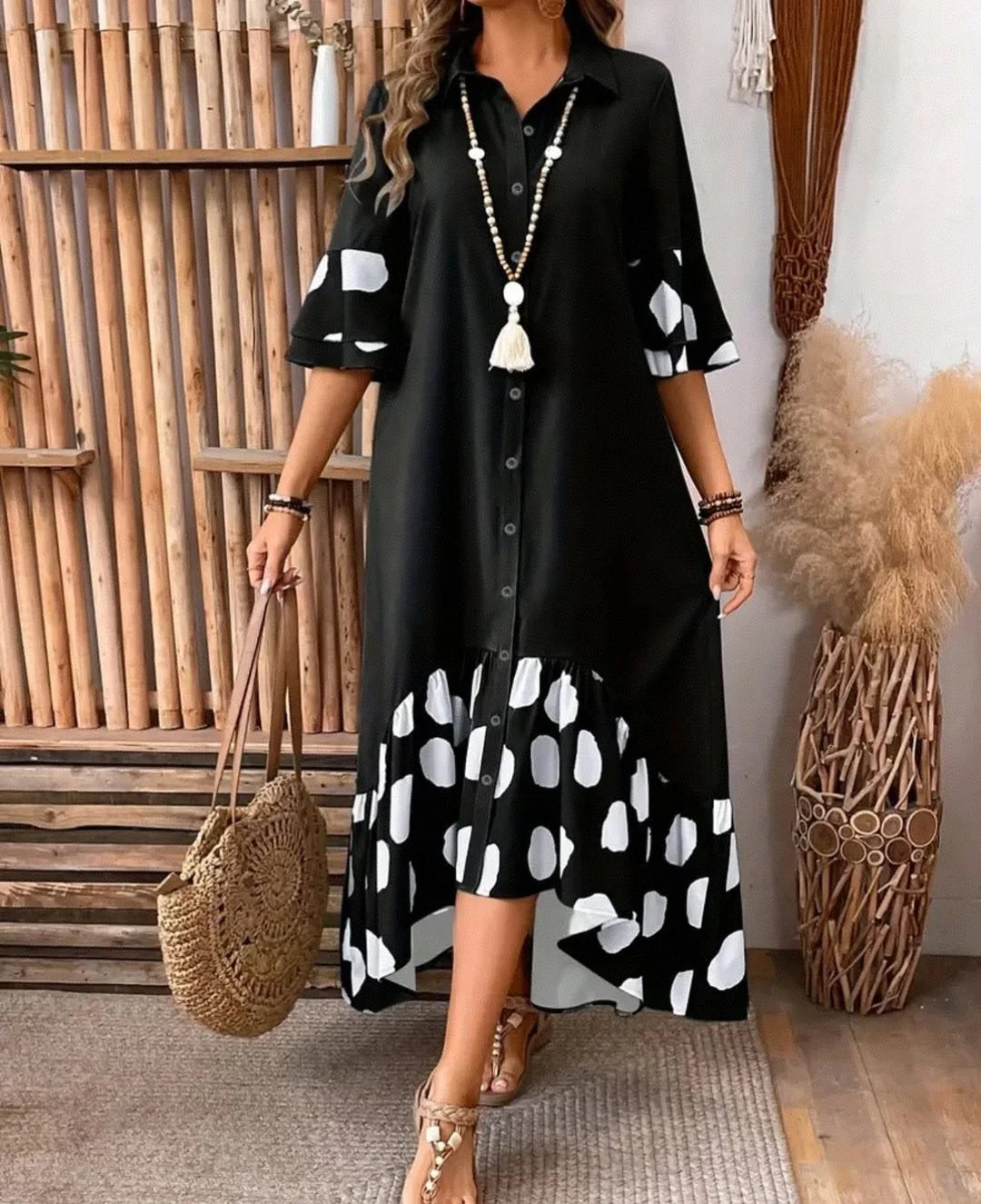 Fenella Elegant Chic Polka Midi Dress