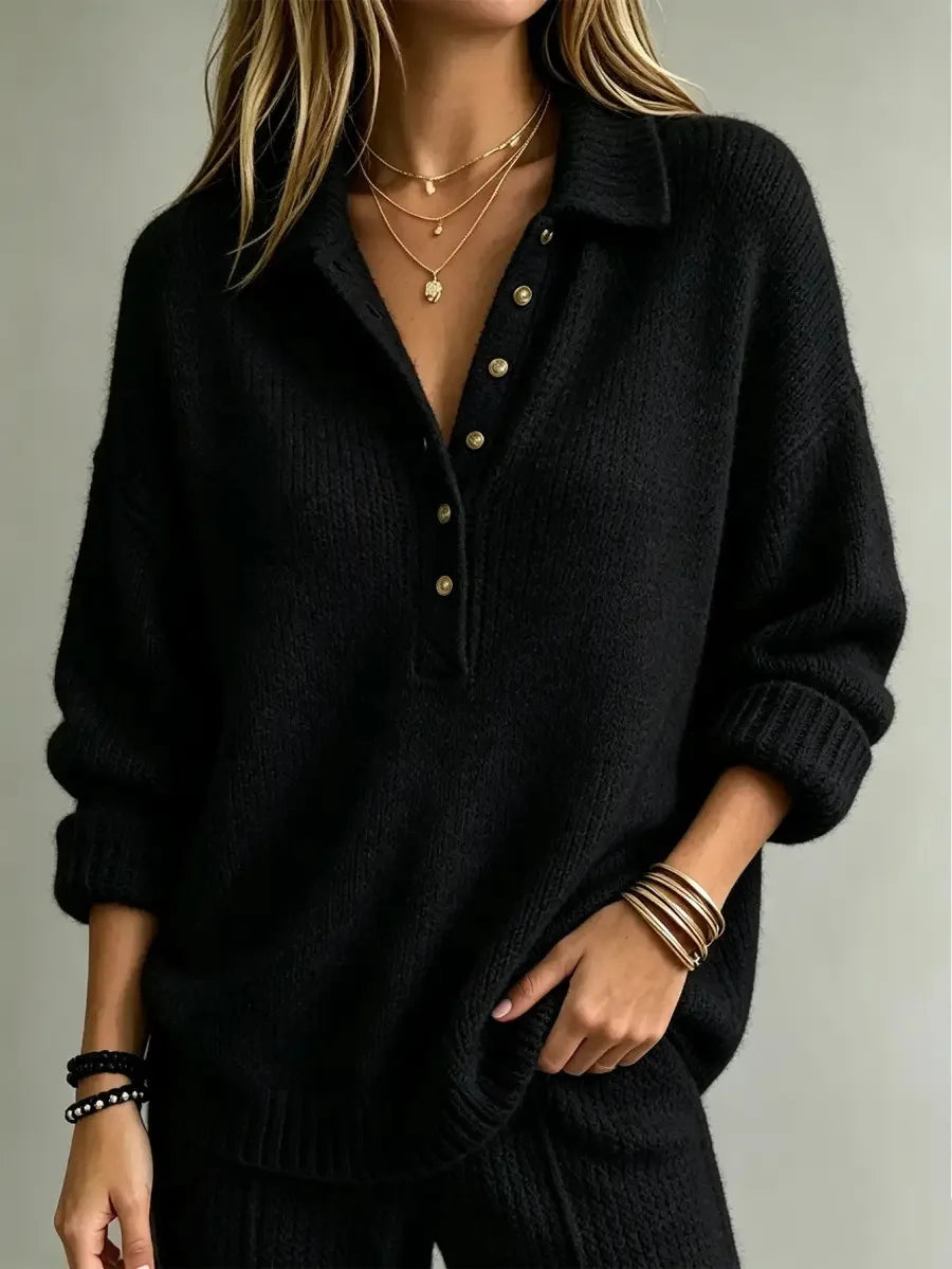 Hazel Button Neck Polo Sweater