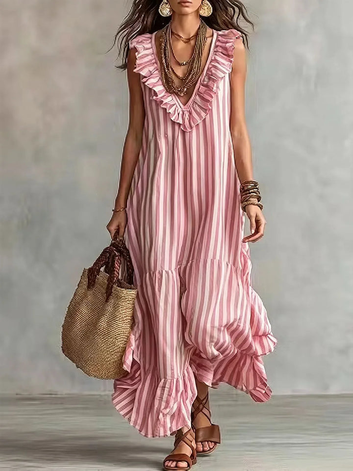 Opaline Ruffle Striped Maxi Dress
