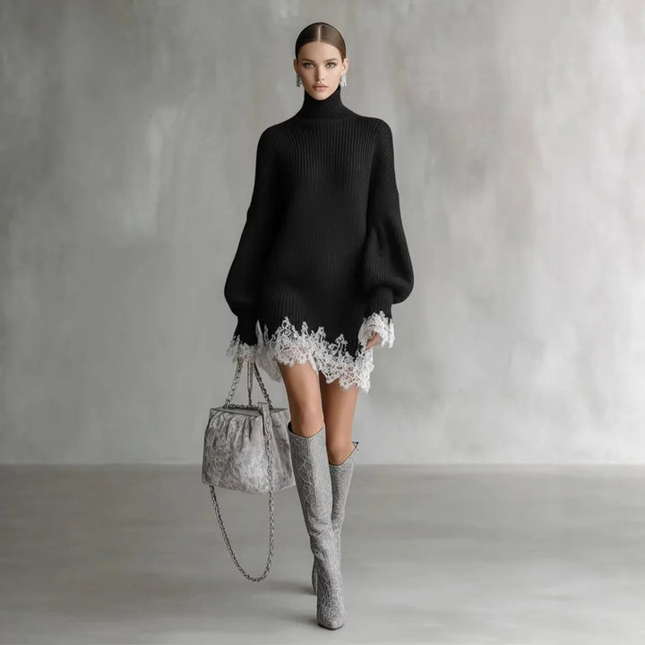 Fenwick Turtleneck Lace Sweater Dress