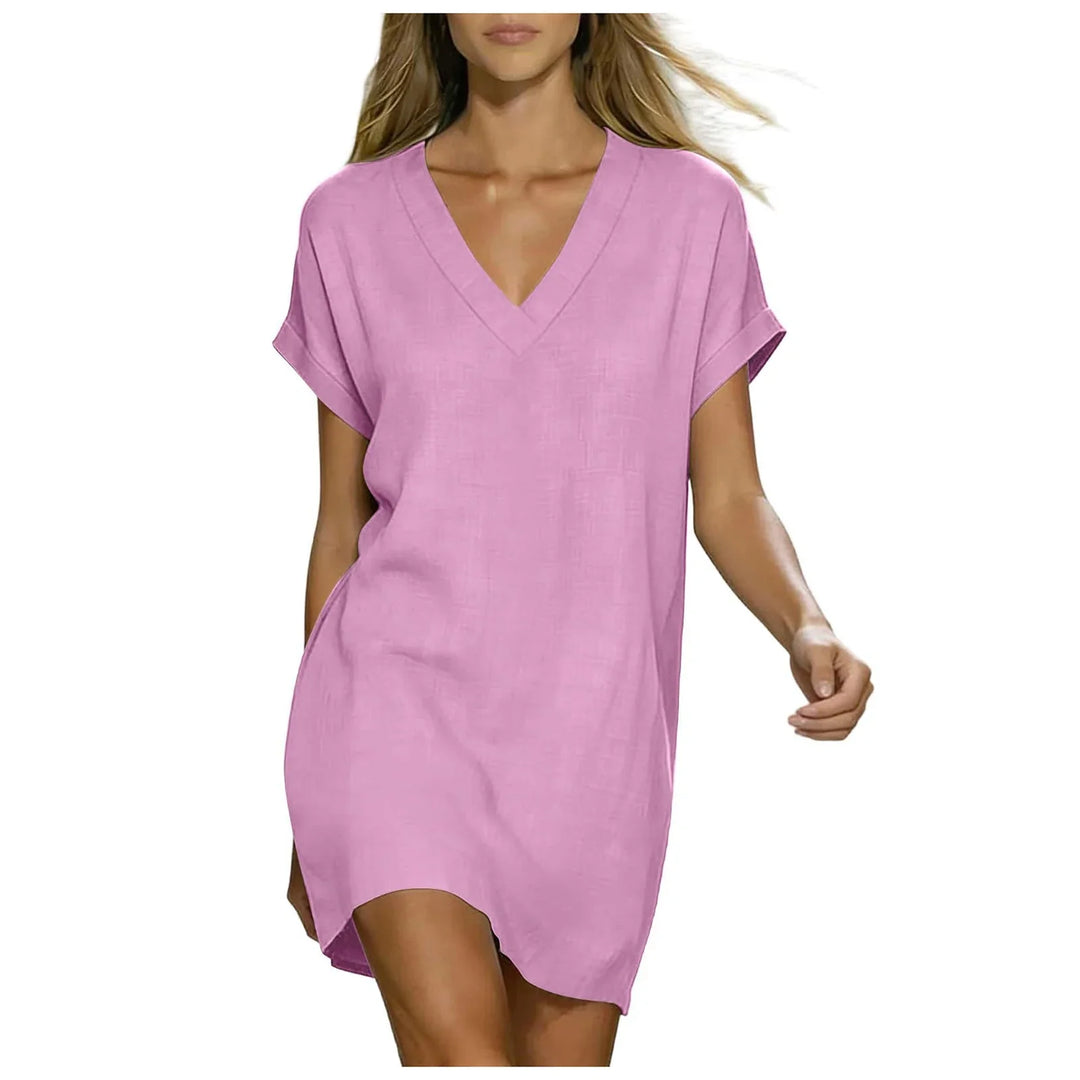 Lucia V Neck Linen Shirt Dress