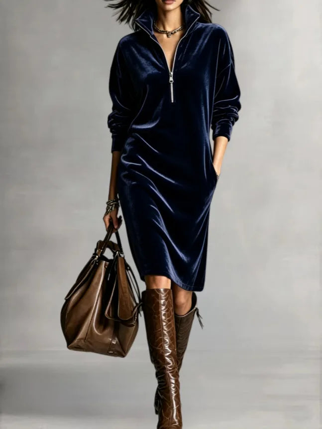 Marlena Half Zip Velvet Dress