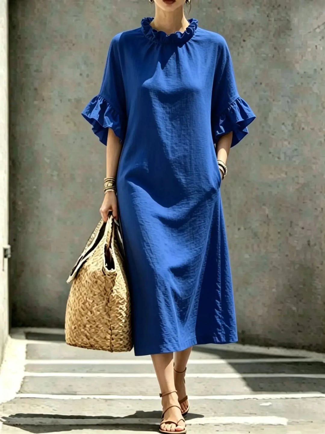 Eulalie Ruffle Sleeve Midi Dress