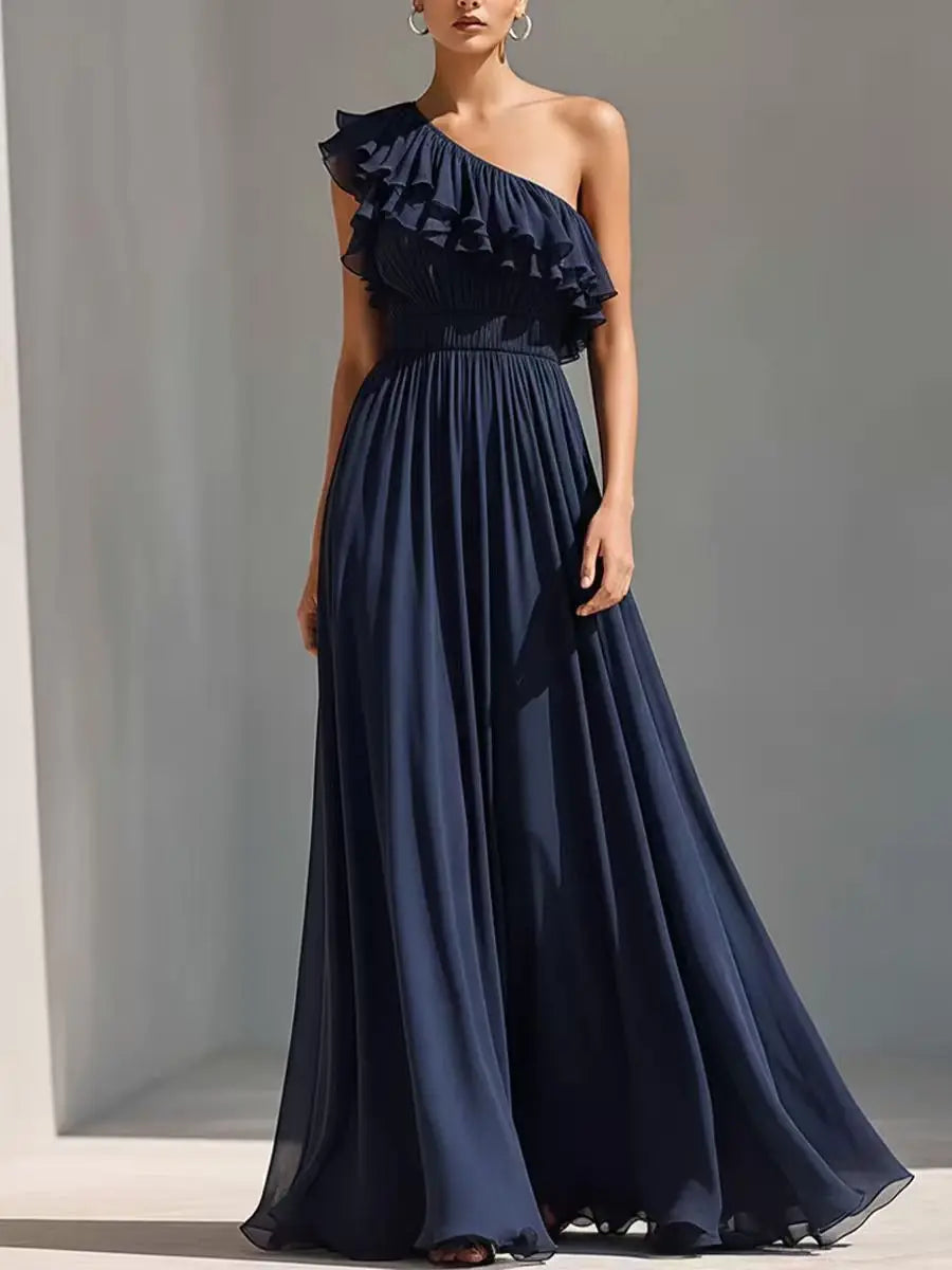 Cassiane One Shoulder Pleated Wedding Guest Dress