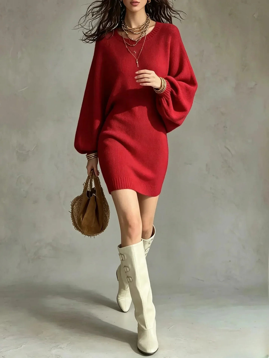 Ella Ribbed Hem Sweater Dress
