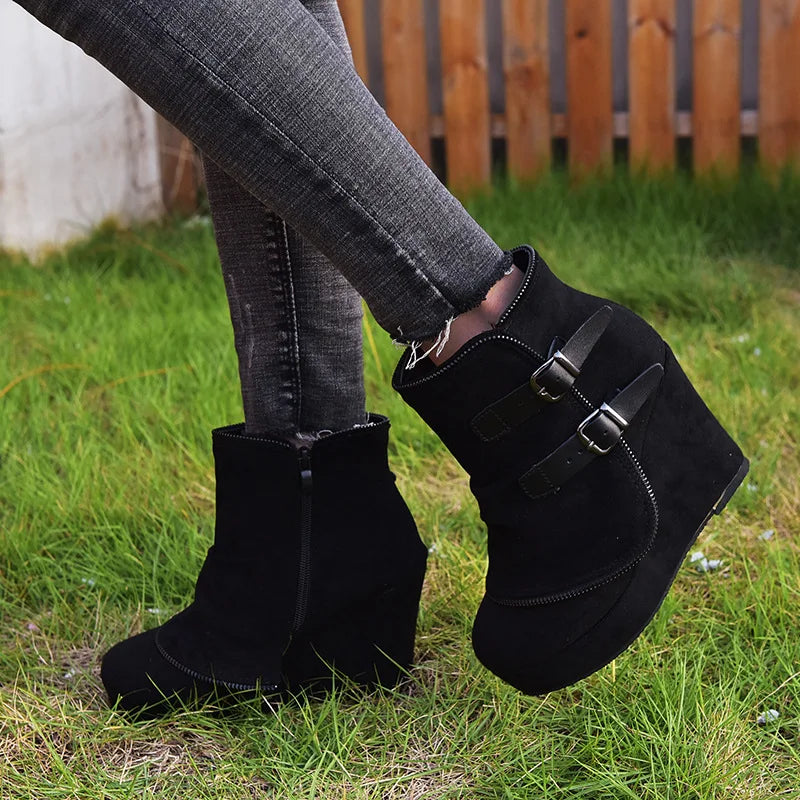 Marisette Buckle Strap Wedge Boots
