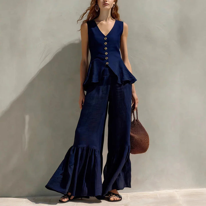Nora Ruffle Trim Wide Leg Pants Set