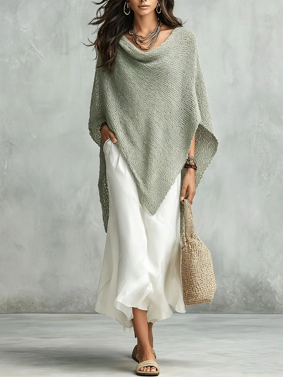 Yasmin Knit Poncho Maxi Dress Set