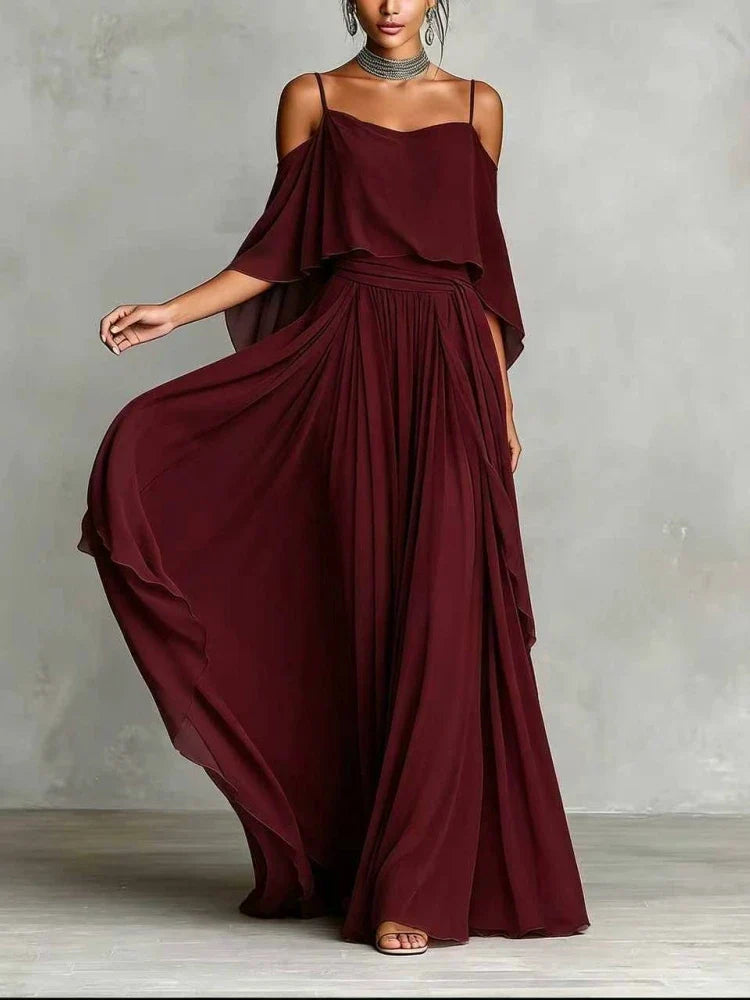Freya Off Shoulder Chiffon Wedding Guest Maxi Dress