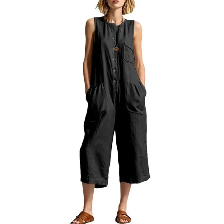 Basma Button Front Relaxed Dungaree Jumpsuit