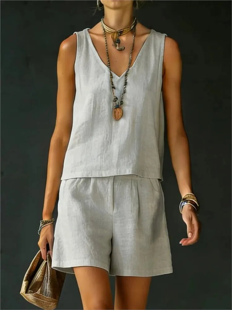 Ilyana Sleeveless V Neck Short Set