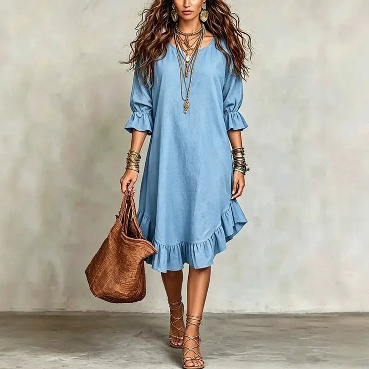 Vivian Ruffle Half Sleeve V Neck Midi Dress