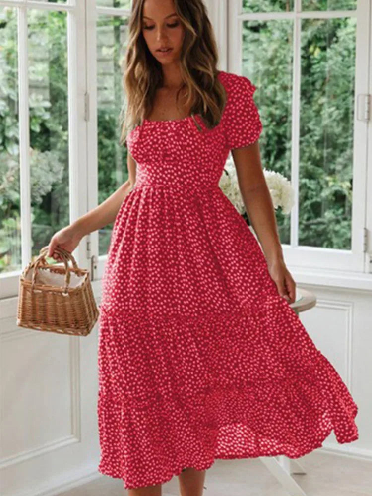 Aleena Floral Puff Sleeve Midi Dress