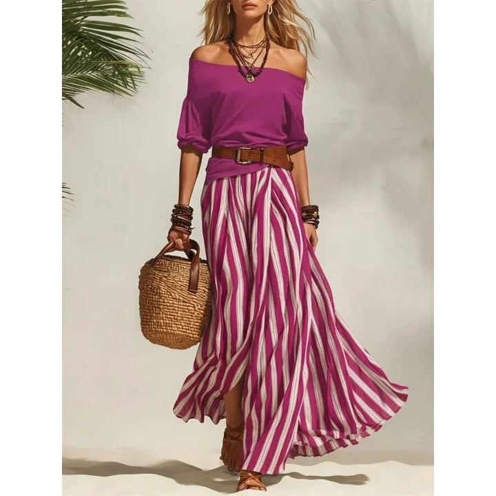 Elina Striped Maxi Skirt Set