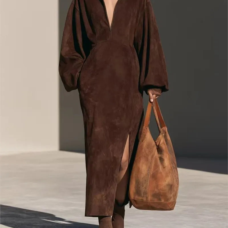 Larkspur Half Zip Suede Dress