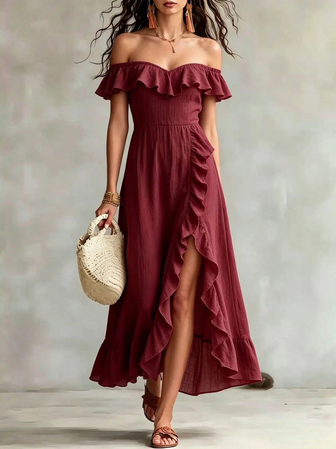 Nerissa Off Shoulder Split Hem Maxi Dress