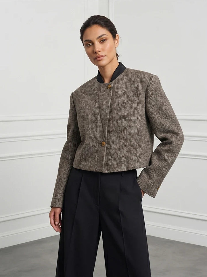 Cecile Herringbone Collarless Jacket