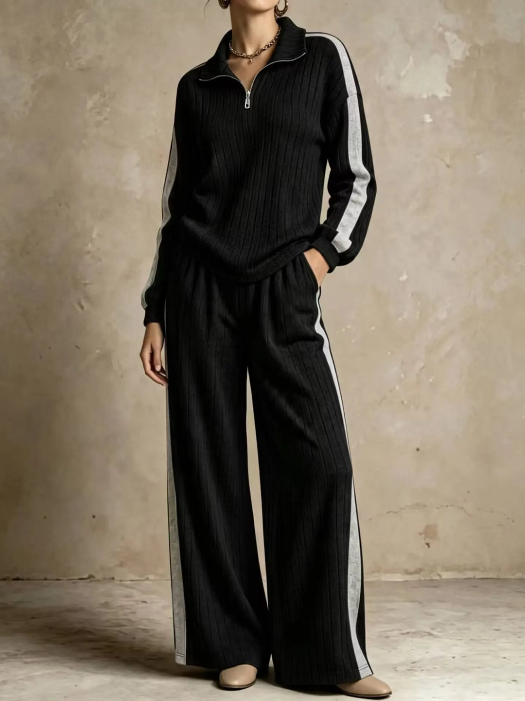 Rosalind Ribbed Half Zip Two Piece Set