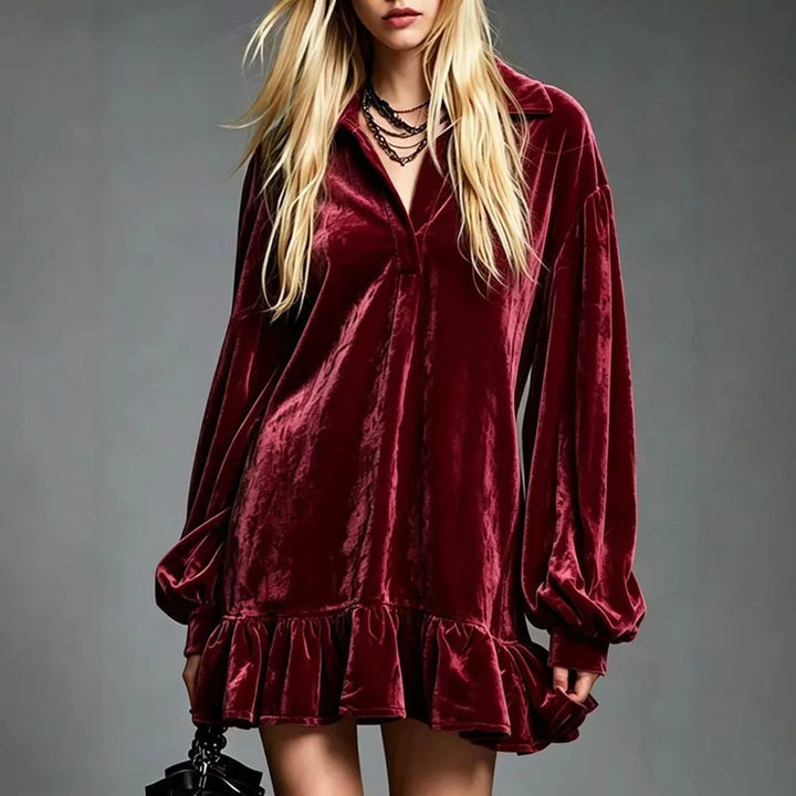 Andrea Velvet Ruffle Mini Dress