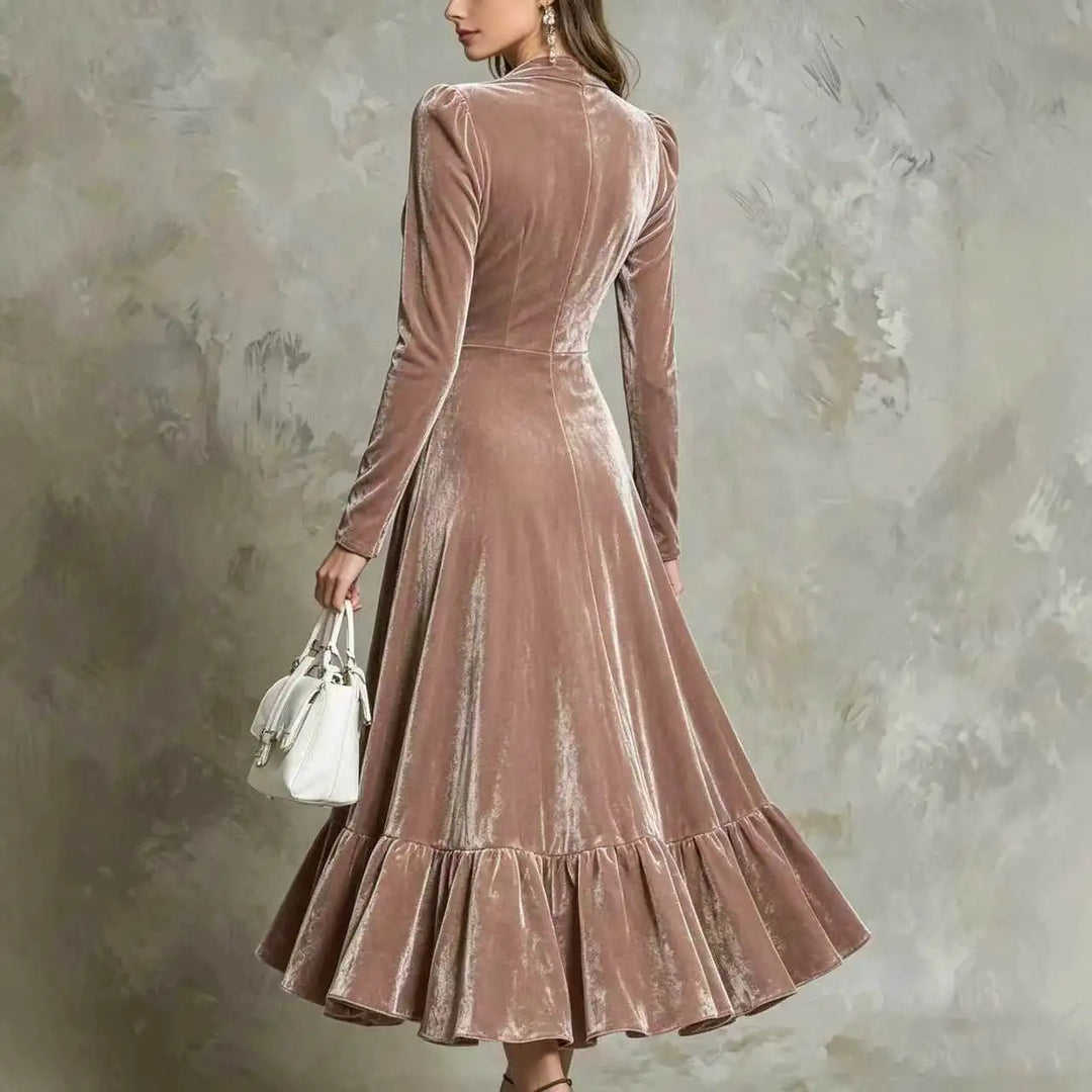 Vienne Button Front Velvet Dress
